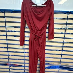 SHEIN Burgundy Long Sleeve Jumpsuit